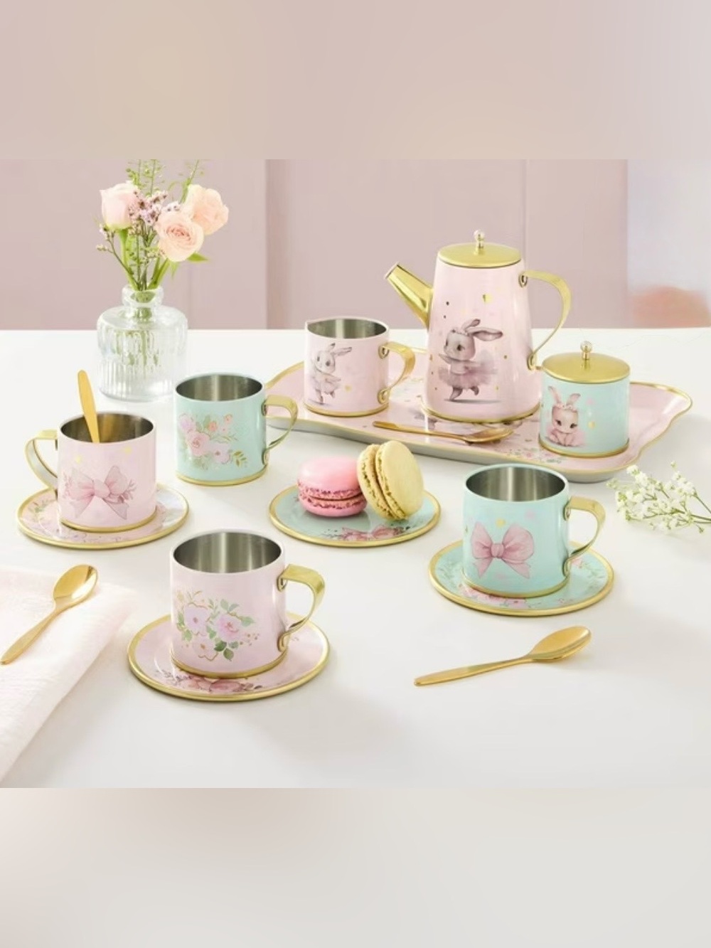 Girl's Play Tea Party Ballet Bunny in Tutu Tin Tea Set w Case New - Picture 3 of 16